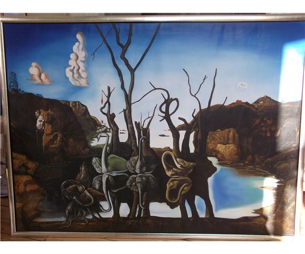 Akvarel maleri Elefanter af Efterligning af Dali malet i 2001
