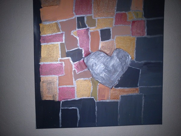 Akryl maleri firkantet hjerte af Pia Lauridsen malet i 2011