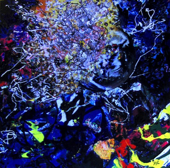 Akryl maleri Flaming Earth - Dark Night af Pia Hede malet i 2011