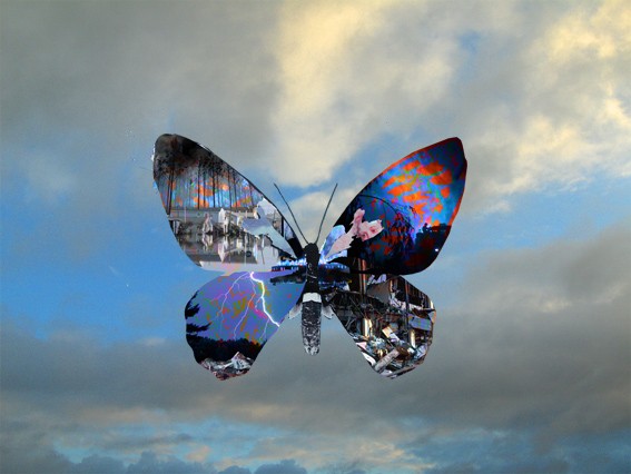 Collage maleri Butterfly af Pia Hede malet i 2010