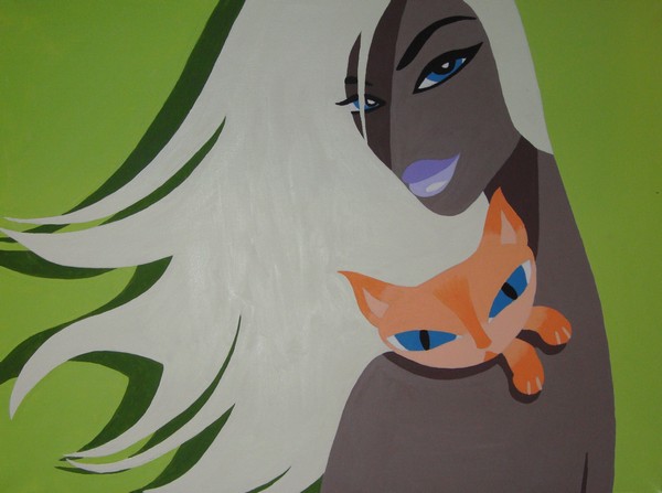 Akryl maleri Katten af Sine malet i 2012