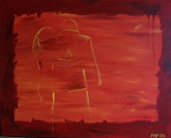 Akryl maleri Solnedgang af Axtoft malet i 2007