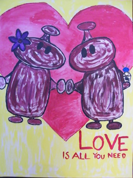 Akryl maleri Love is all you need af Helena malet i 2012