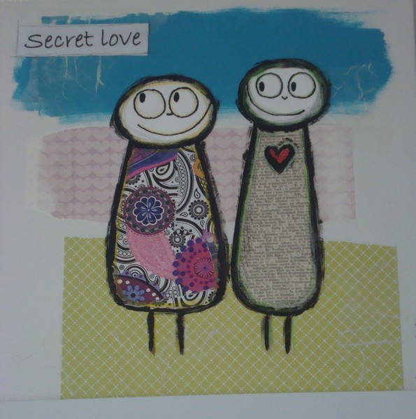 Collage maleri Secret love af mljensen malet i 2012