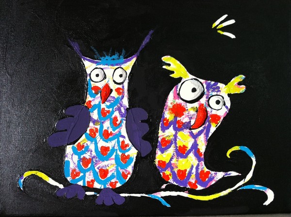 Akryl maleri Nat ugler af Art,Th malet i 2012