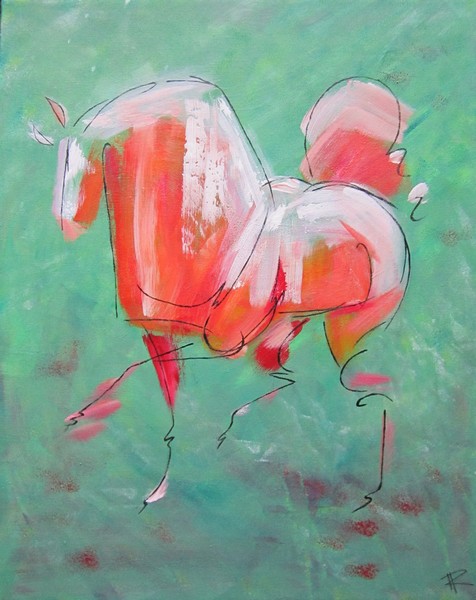 Akryl maleri Rød Hest af tine rinberg malet i 2012