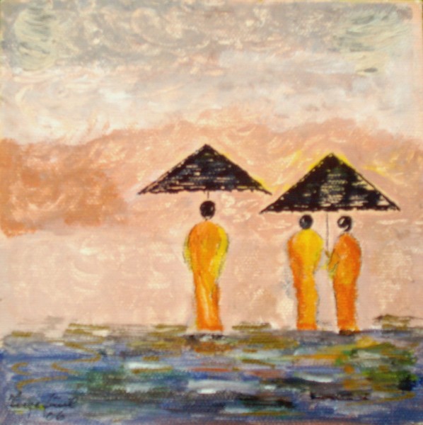 Akryl maleri - Walking in the sun af Inge Juul malet i 2007