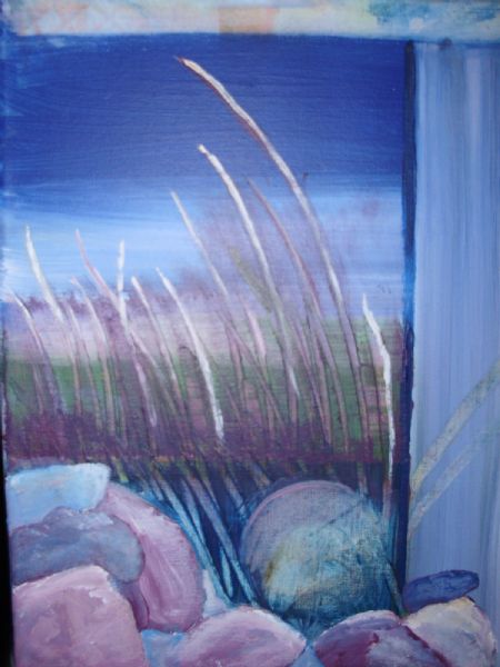 Akryl maleri strandbillede af frichke malet i 12