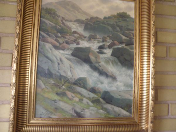 Akryl maleri Vandfald af Gallerinavn ikke oplyst malet i 1940