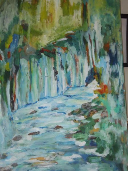Akryl maleri Vandfalds klippe af Staudeengen malet i 2013