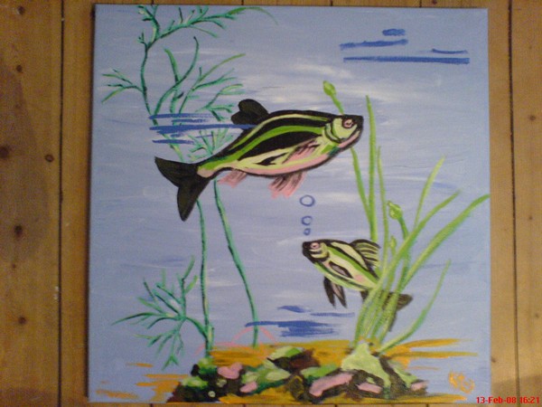 Akryl maleri Fisk af kt malet i 2008