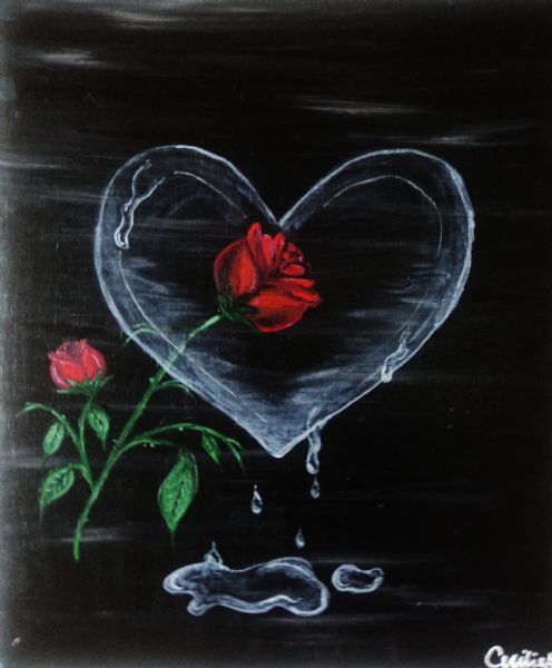 Akryl maleri rose in water-heart af Cecilie Bønnelycke malet i 2012