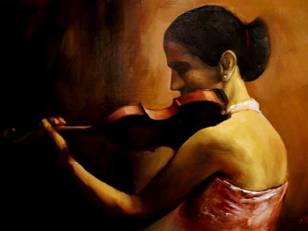Olie maleri Lady with violin af Simon malet i 2009