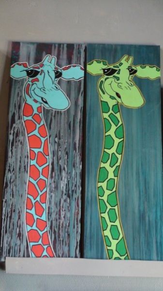 Blandede medier maleri giraf af majse bech malet i 2010