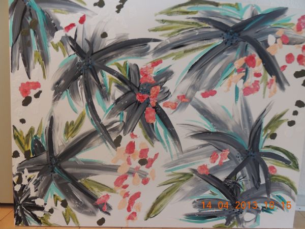Akryl maleri Vilde blomster af Meggele malet i 2013