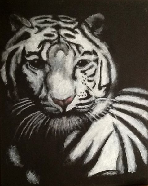 Akryl maleri Hvid tiger af N\P malet i 2013