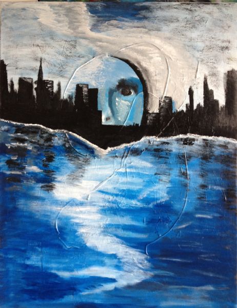 Akryl maleri Mr.Night Watching the City af KG malet i 2013