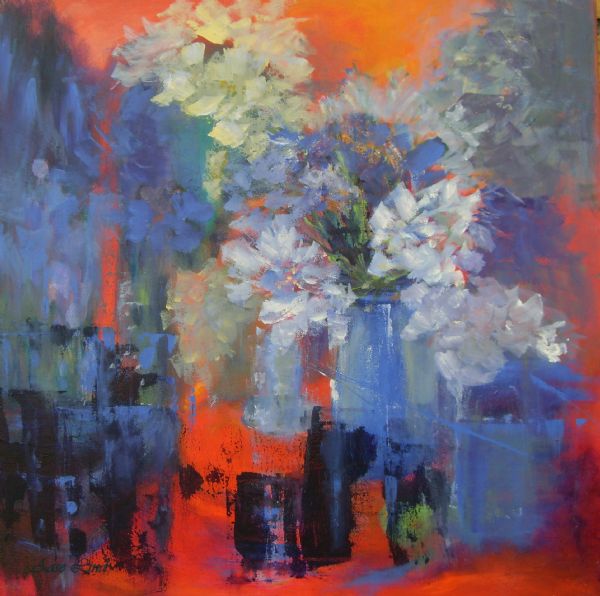 Olie maleri FLOWERS in Red (solgt) af Aase Lind malet i 