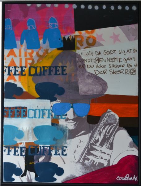 Blandede medier maleri Free Coffee af Sean Punk alias Simon Buch. malet i 2005
