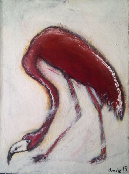 Blandede medier maleri Wanna be flamingo af Dansbo malet i 2013