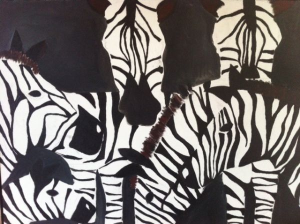 Akryl maleri Zebra i flok af Marlene Majlandt malet i 2012