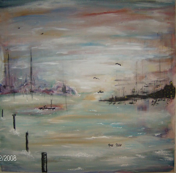 Akryl maleri Aftensol af Iben Astrup malet i 2008