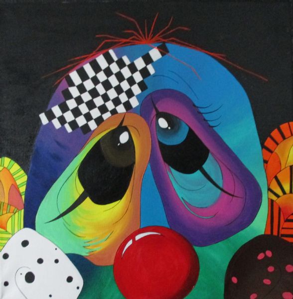 Akryl maleri Clown af Deline malet i 2012