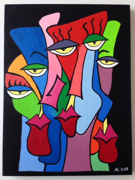Akryl maleri Four Faces af Qriuz malet i 2013