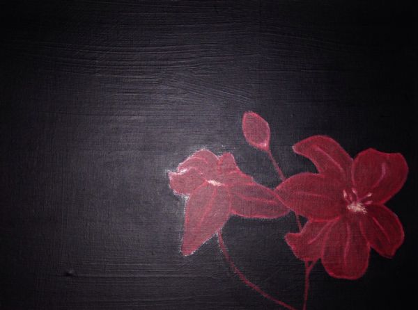 Akryl maleri Den Røde Lilje af DM malet i 2013