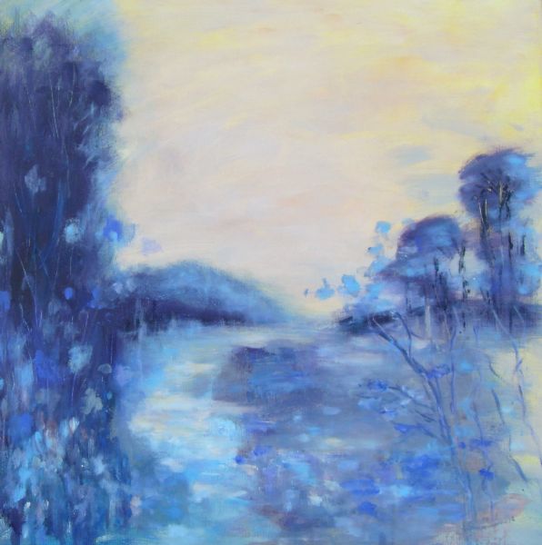 Akryl maleri LANDSKAB i Blå/Violet af Aase Lind malet i 