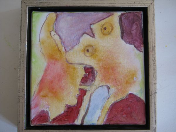 Akryl maleri The Monster and the pianoman af Helene Karrebaek malet i 2014