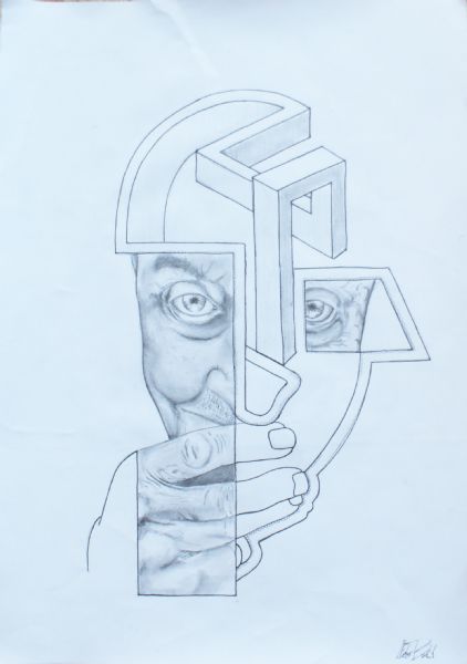 Blandede medier maleri The Architect af Niels Bach malet i 2014