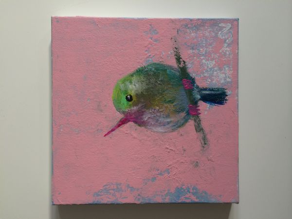 Akryl maleri Pink bird af Sofie Vedkiær malet i 2013