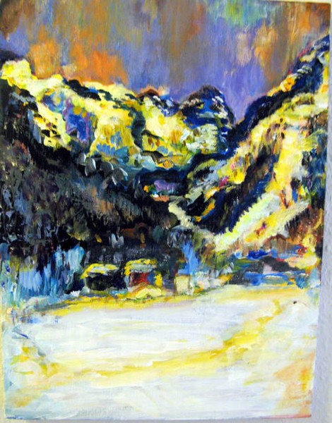 Akryl maleri ALPER I SNE  (3 stk) af mogens christoffersen malet i 2007