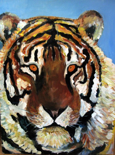 Akryl maleri tiger af mogens christoffersen malet i 2008