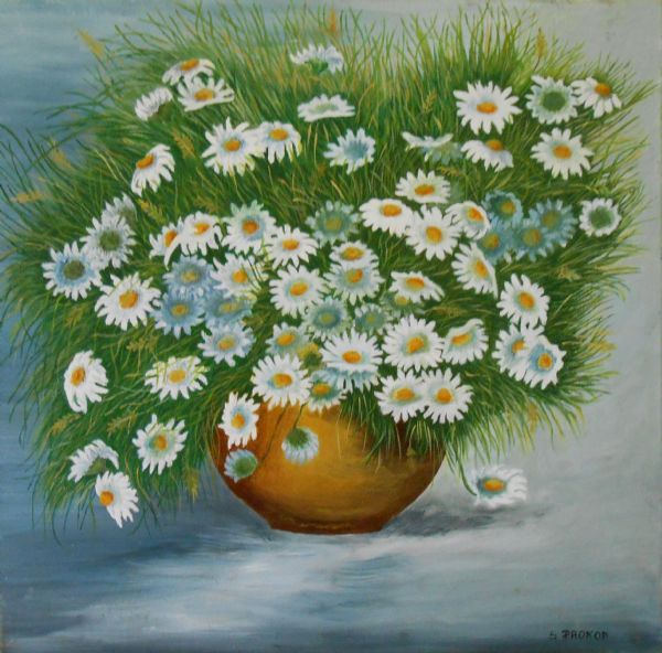 Olie maleri Daisies af Sterla malet i 2010