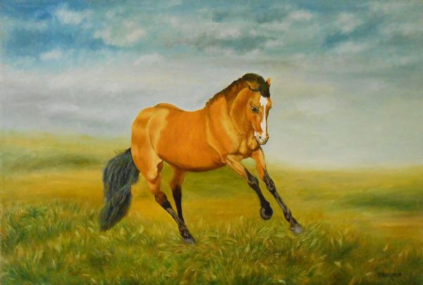 Olie maleri Galloping Horse af Sterla malet i 2010