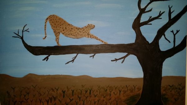 Akryl maleri Leopard på træ af Kevin malet i 2015