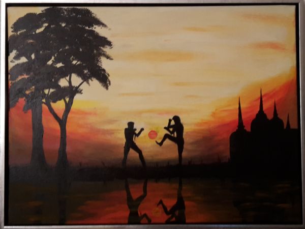 Akryl maleri Sunset muaythai af CB-Art malet i 2015