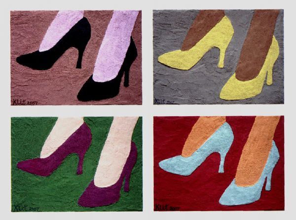Blandede medier maleri Feet and Pumps af Anders Klit malet i 2007