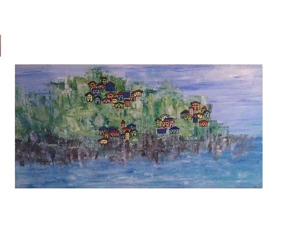 Akryl maleri Cinque Terre af Emilia Myrup malet i 2015