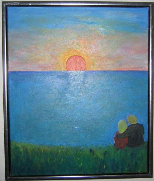Akryl maleri Solnedgang ved Rødhus af Abildsø malet i 2007