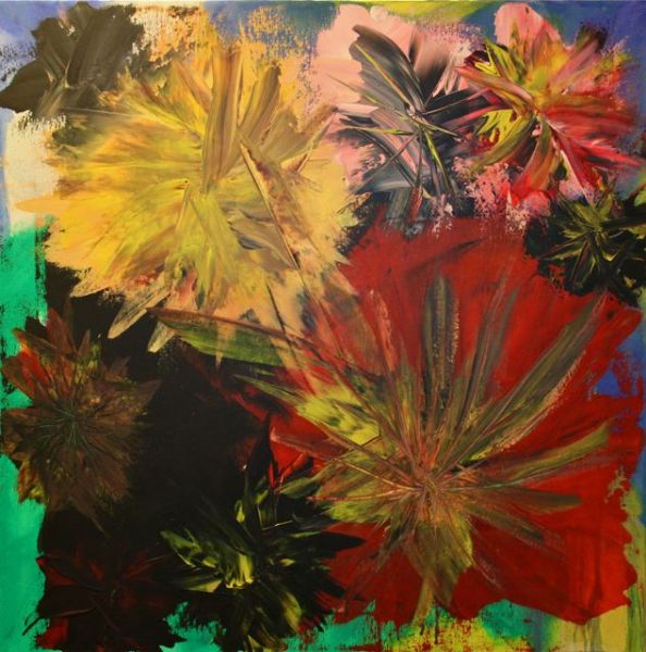 Akryl maleri Blomsterflor 1 af Helle Schjødt malet i 2013