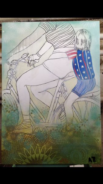 Akryl maleri Childhood Bicycleboy af Zimmerlund malet i 2015