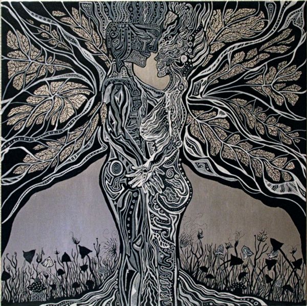 Akryl maleri Conjoined treespirits af Claudia Pavia malet i 2015