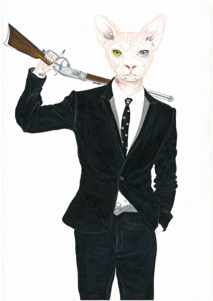 Blandede medier maleri Mr. Cat af Zoe Hoffpen malet i 2014