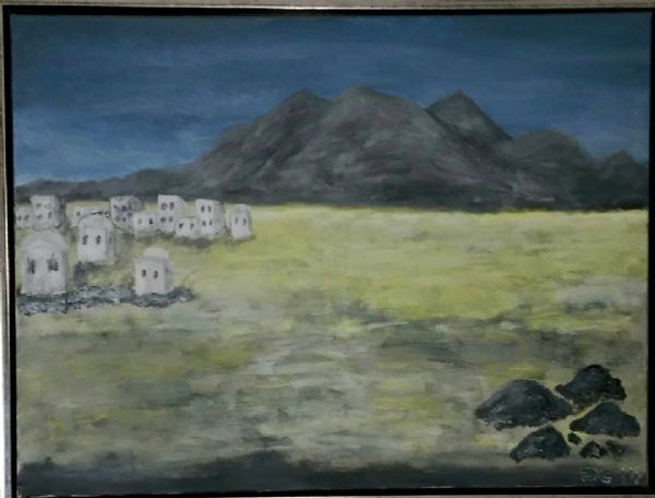 Akryl maleri Egyptisk landskab af John Christensen malet i 2014