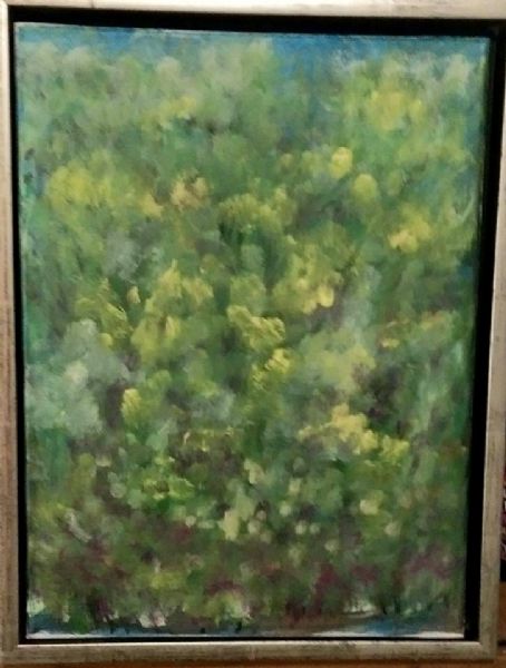 Akryl maleri Lille stykke skov af John Christensen malet i 2015