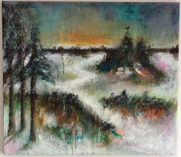Akryl maleri Vinter af Birgit Højgaard malet i 2013