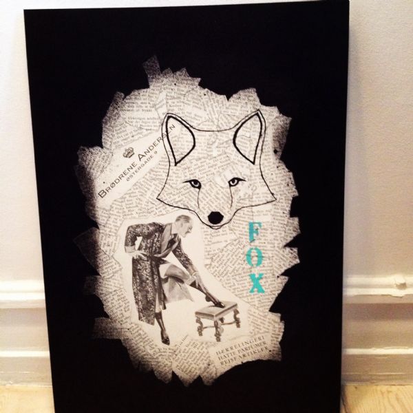 Collage maleri Fox af Maria Brusing malet i 2015